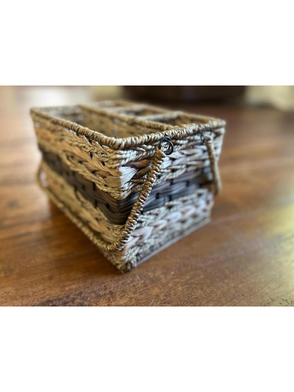 Woven Multi-Compartment Storage Basket with Handle
